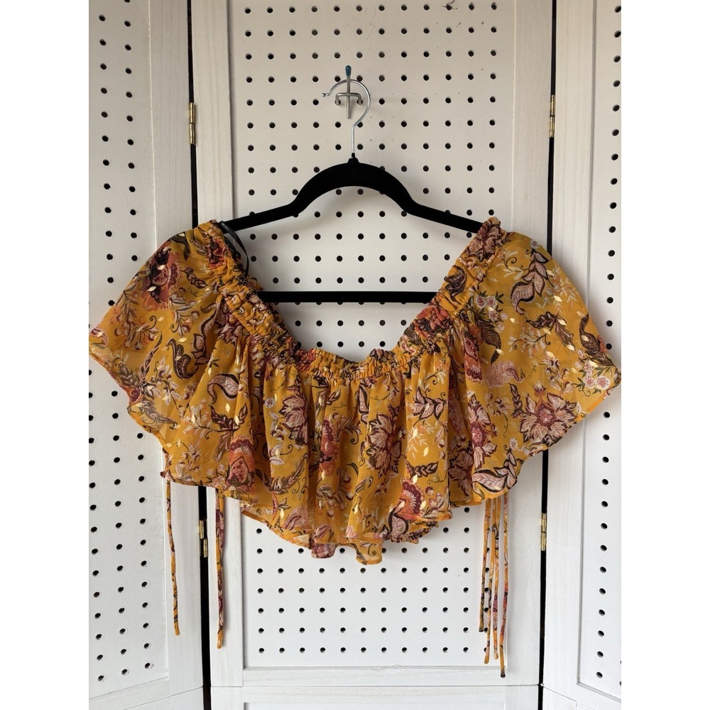 Forever 21 Yellow Floral Ruffle Sleeve Crop Blouse Size XS